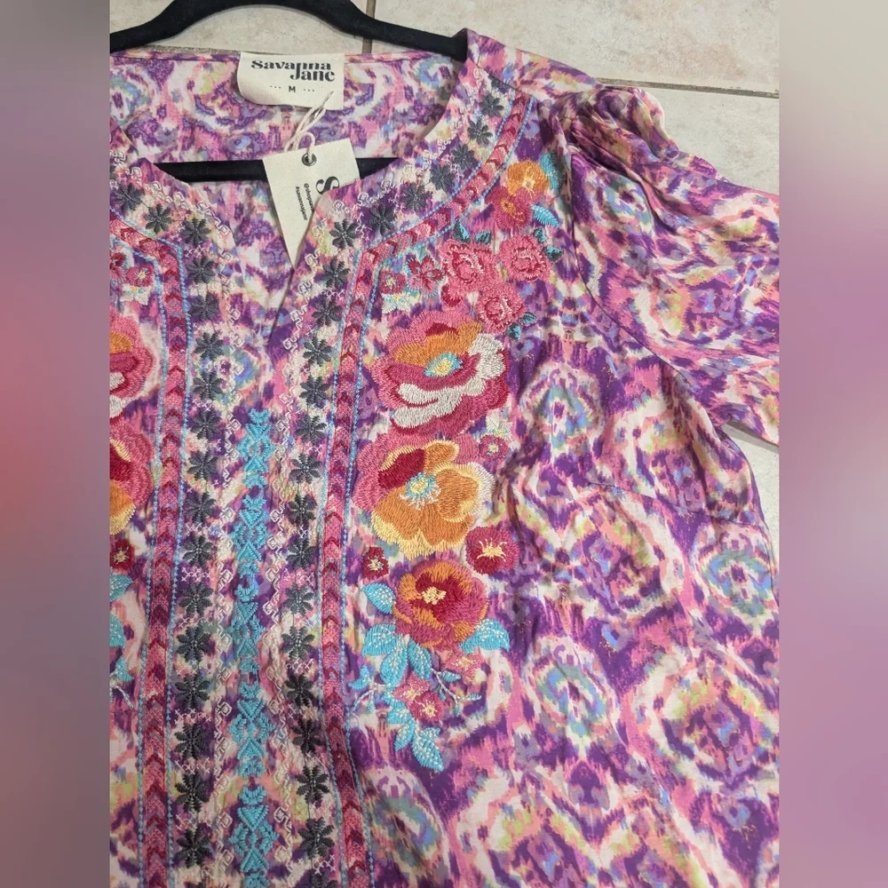 Savanna Jane Vibrant Floral Tunic Blouse - Pink and Orange NWT - Picture 6 of 9